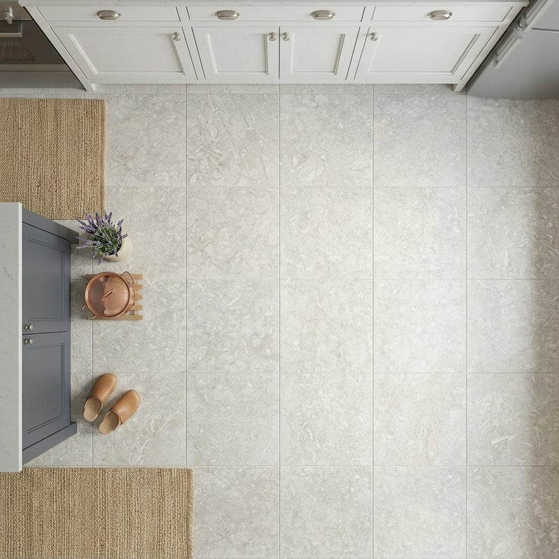 Seagrass 24x24 Flamed/Brushed Limestone Tile — Kitchen floor