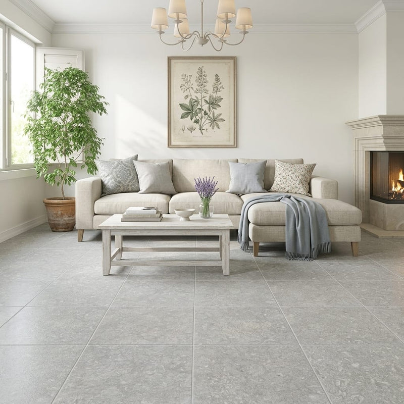 Seagrass 24x24 Flamed/Brushed Limestone Tile — Living Room floor