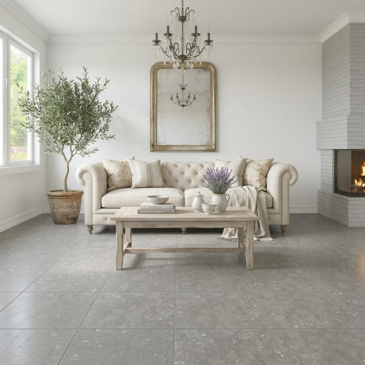 Seagrass 24x24 Honed Limestone Tile — Living Room floor