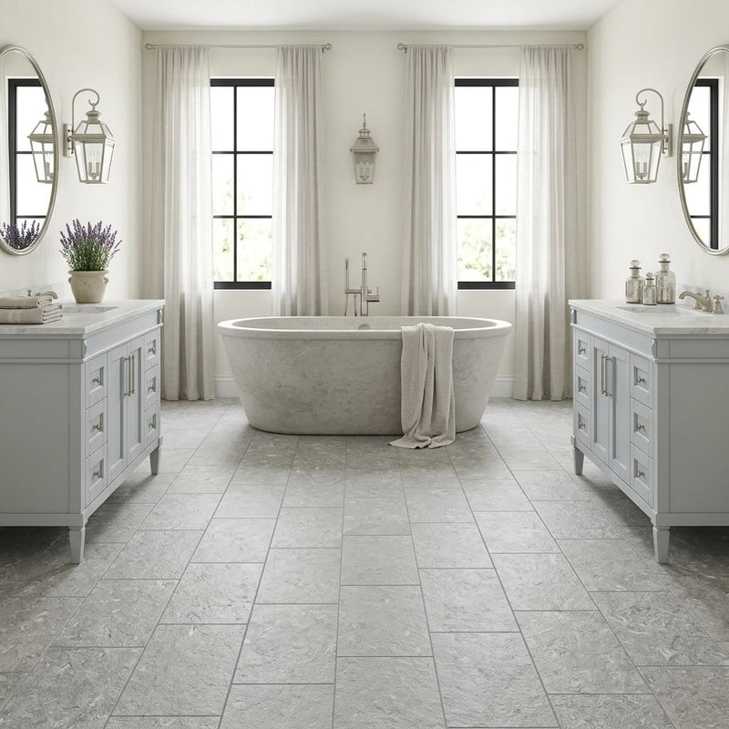 Seagrass Limestone Tile 12x24 Flamed — Bathroom floor