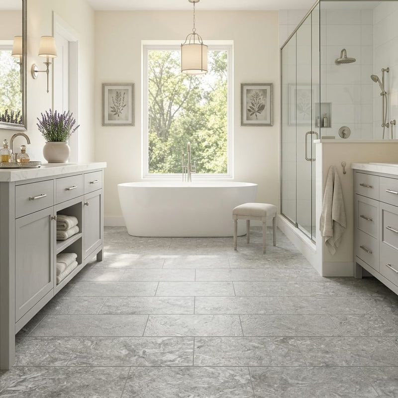 Seagrass Limestone Tile 12x24 Flamed — Primary Bath floor