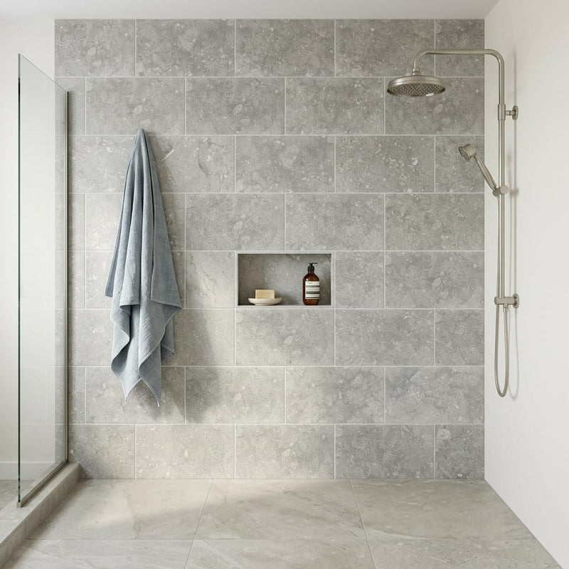 Seagrass Limestone Tile 12x24 Honed — Bathroom shower wall