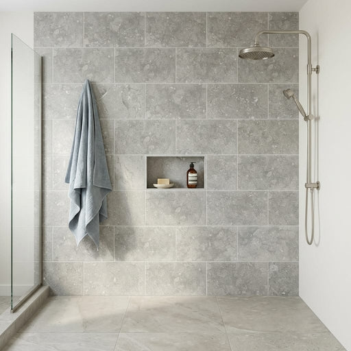 Seagrass Limestone Tile 12x24 Honed — Bathroom shower wall