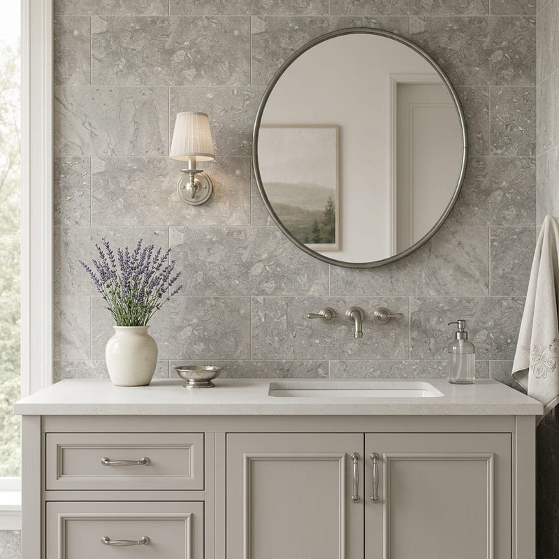 Seagrass Limestone Tile 12x24 Honed — Bathroom vanity wall