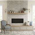 Seagrass Limestone Tile 12x24 Honed — Living Room fireplace surround