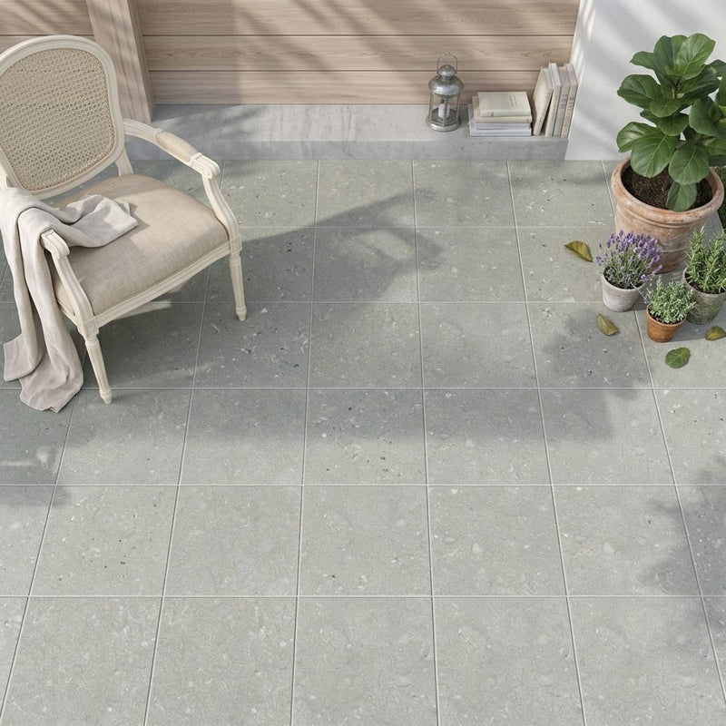 Seagrass Limestone Tile 16x16 Honed — Covered Patio floor