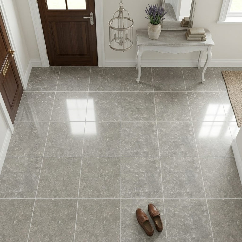 Seagrass Polished 12x12 Limestone Tile — Foyer floor