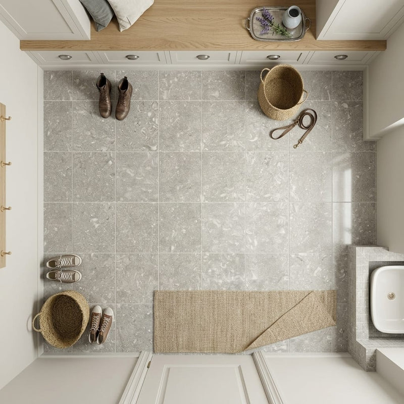 Seagrass Polished 12x12 Limestone Tile — Mudroom floor