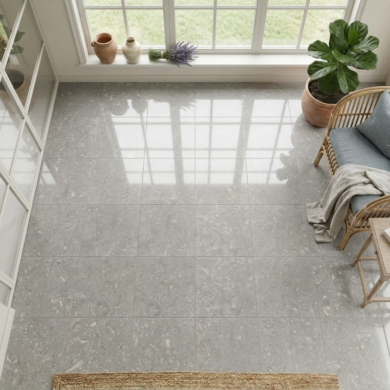 Seagrass Polished 12x12 Limestone Tile — Sunroom floor