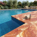 Sedona Fantastico Travertine Coping 12x24 Tumbled Bullnose 1.25 inch pool coping — Swimming Pool pool edge drop-face coping