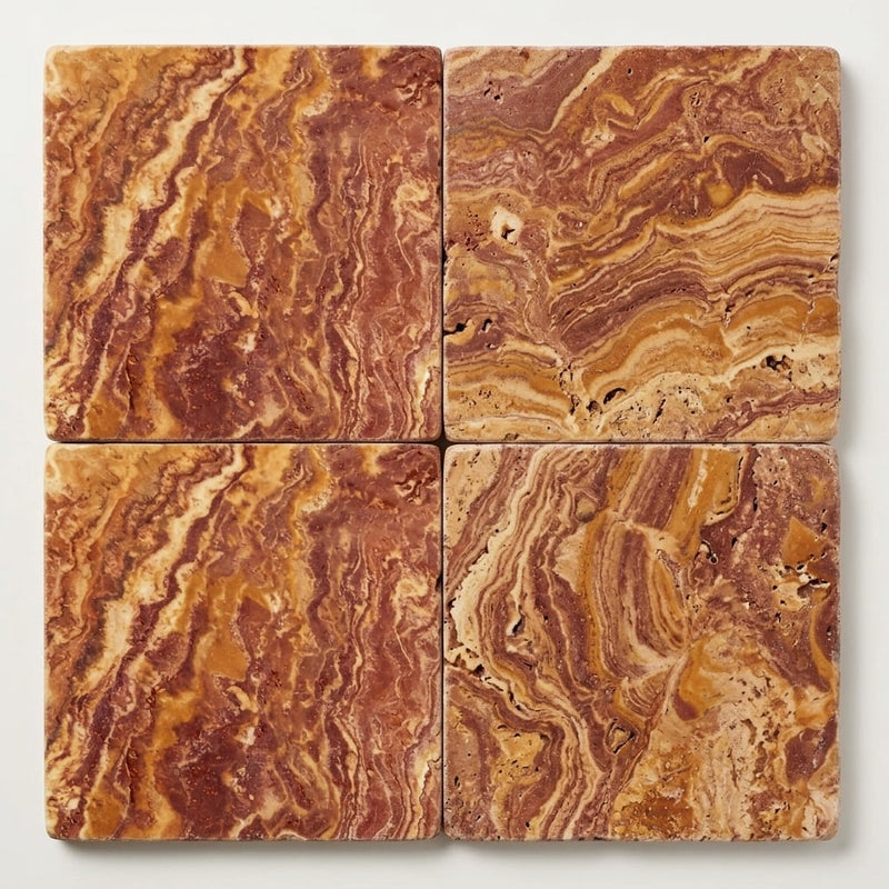 Sedona Paver Travertine Fantastico Tumbled 16x16 1.25 In close-up