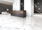Select White Carrara Gray 12x24 Polished Marble Look Porcelain Tile