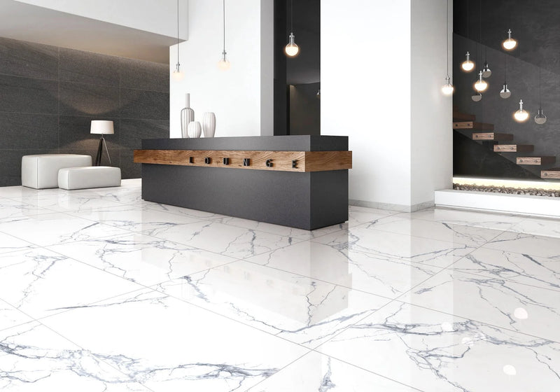 Select White Carrara Gray 24x48 Polished Porcelain Tile