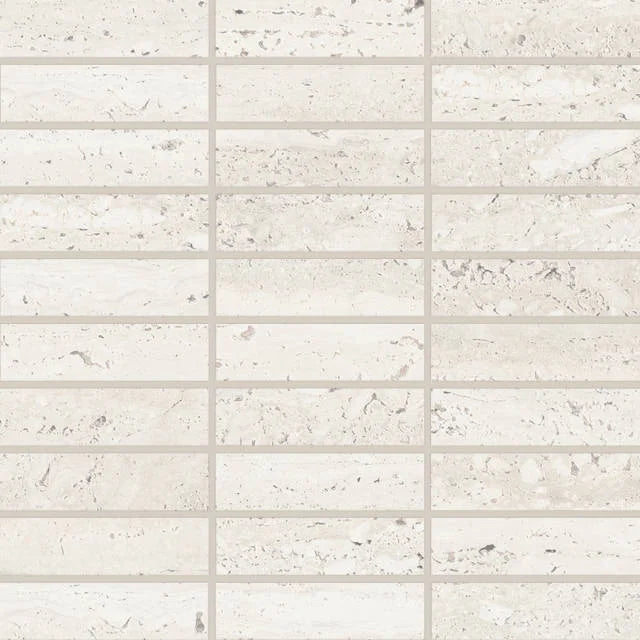 Sensi Roma White 1x4 Straight Set Satin 12x12 Glass Mosaic
