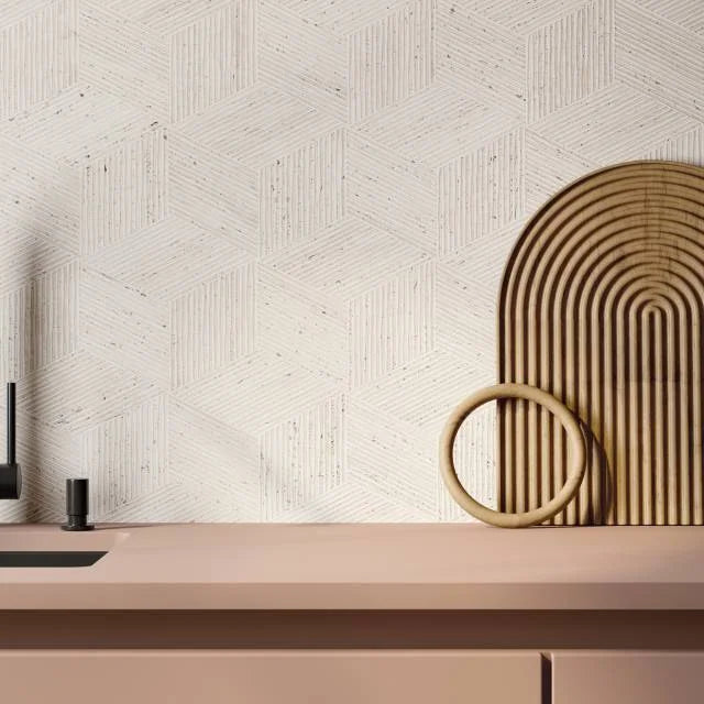 Sensi Roma White 24x48 Cube Deco Satin Ceramic Tile