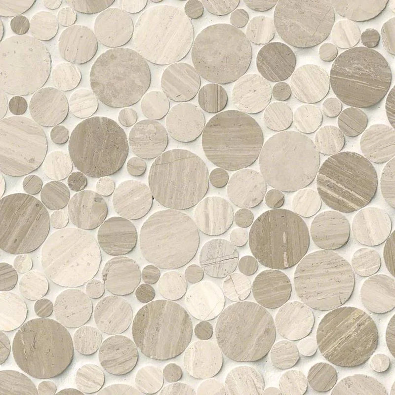 Serenity Stone Pebbles Mesh Backed Pattern Polished 0.38 Inch Marble Mosaic Tile