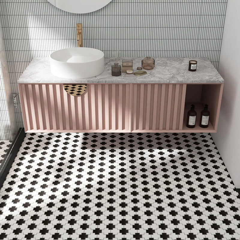 Shapes Cross Matte 2x2 White and Black Porcelain Mosaic