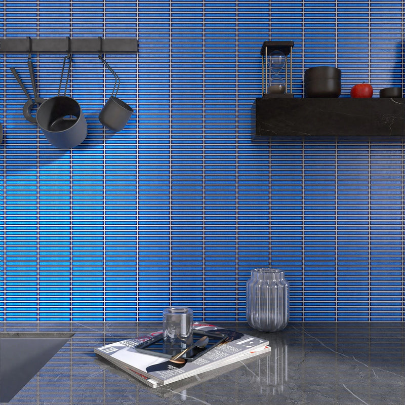 Shapes Mini Sticks Aged Cobalt Blue 12x12 Matte Porcelain Mosaic