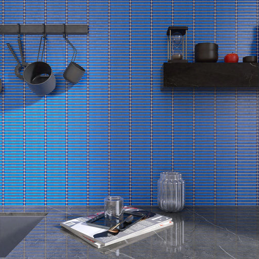 Shapes Mini Sticks Aged Cobalt Blue 12x12 Matte Porcelain Mosaic