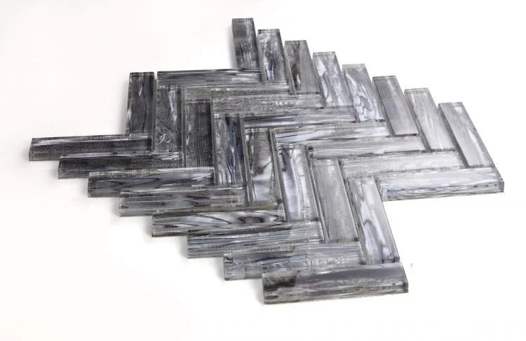 Shell Silver Herringbone Glass Mosaic Tile
