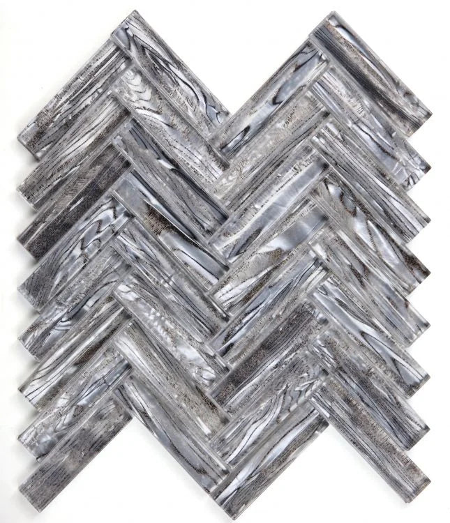 Shell Silver Herringbone Glass Mosaic Tile
