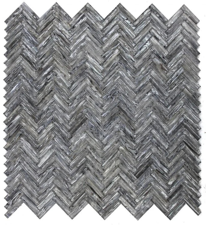 Shell Silver Herringbone Glass Mosaic Tile