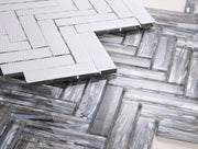 Shell Silver Herringbone Glass Mosaic Tile