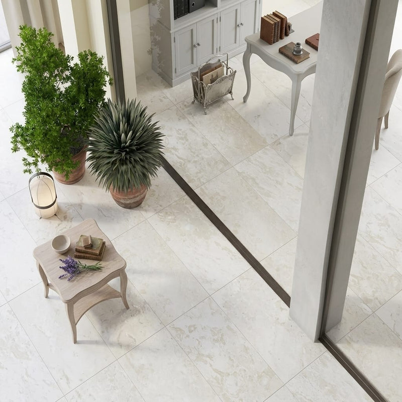 Shell Stone Limestone Tile 18x36 Brushed — Living Room floor