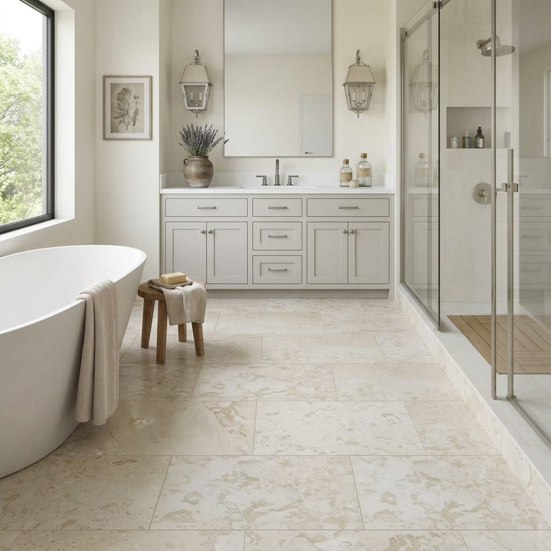 Shell Stone Limestone Tile 18x36 Brushed — Primary Bath floor