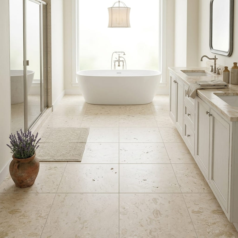 Shell Stone Limestone Tile 24x24 Brushed — Primary Bath floor