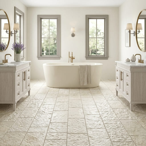 Shell Stone Limestone Veneer 12x24 Splitface tile — Bathroom floor