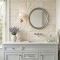 Shell Stone Limestone Veneer 12x24 Splitface tile — Bathroom vanity wall