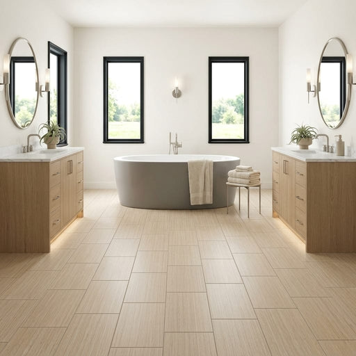 Shibusa Crema 12x24 Porcelain Tile — Bathroom floor