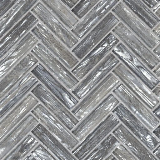 Shimmering Silver Herringbone Pattern Glossy 0.31 Inch Glass Mosaic Tile