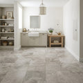 Siberian Tundra Limestone Tile 12x12 Honed 3/8 inch — Basement floor