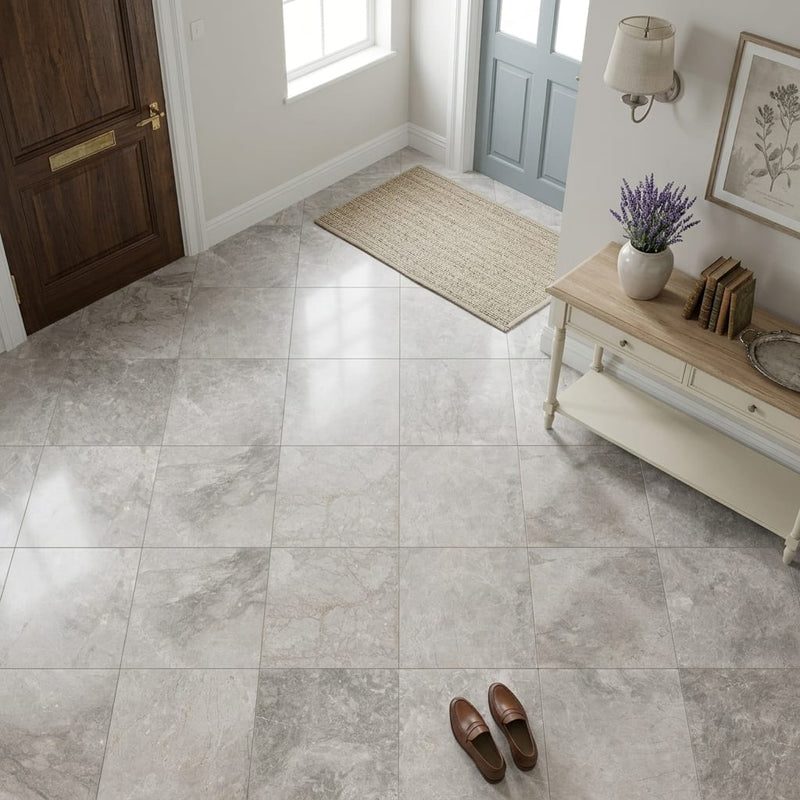 Siberian Tundra Limestone Tile 12x12 Honed 3/8 inch — Foyer floor