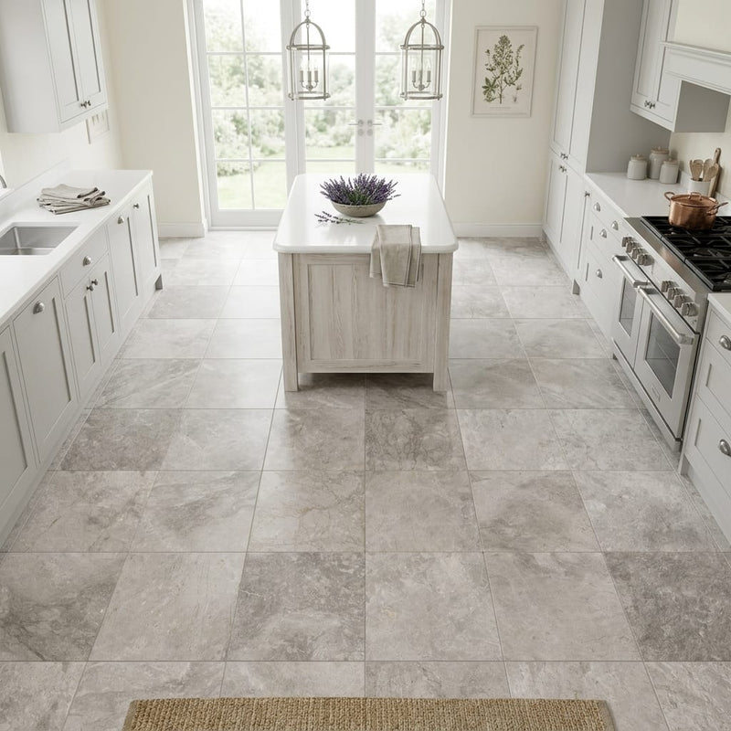 Siberian Tundra Limestone Tile 12x12 Honed 3/8 inch — Kitchen floor