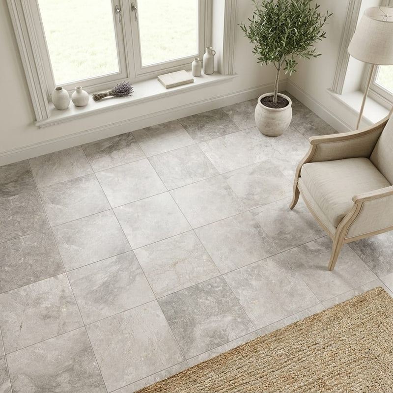 Siberian Tundra Limestone Tile 12x12 Honed 3/8 inch — Sunroom floor
