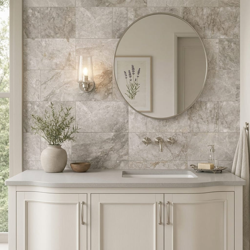 Siberian Tundra Limestone Tile 12x24 Honed 1/2 inch — Bathroom vanity wall