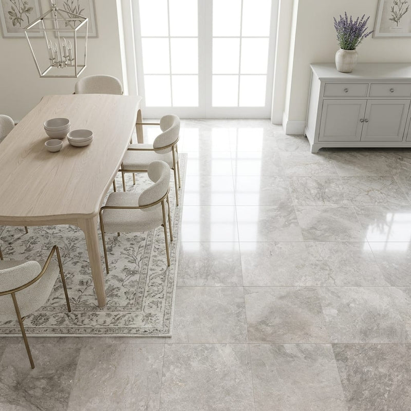 Siberian Tundra Limestone Tile 18x18 Honed 5/8 inch — Dining Room floor