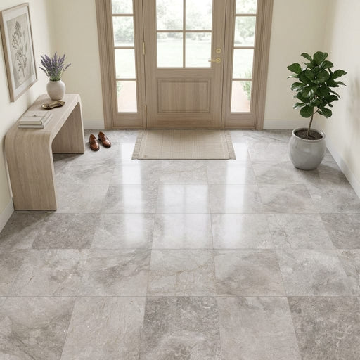 Siberian Tundra Limestone Tile 18x18 Honed 5/8 inch — Foyer floor