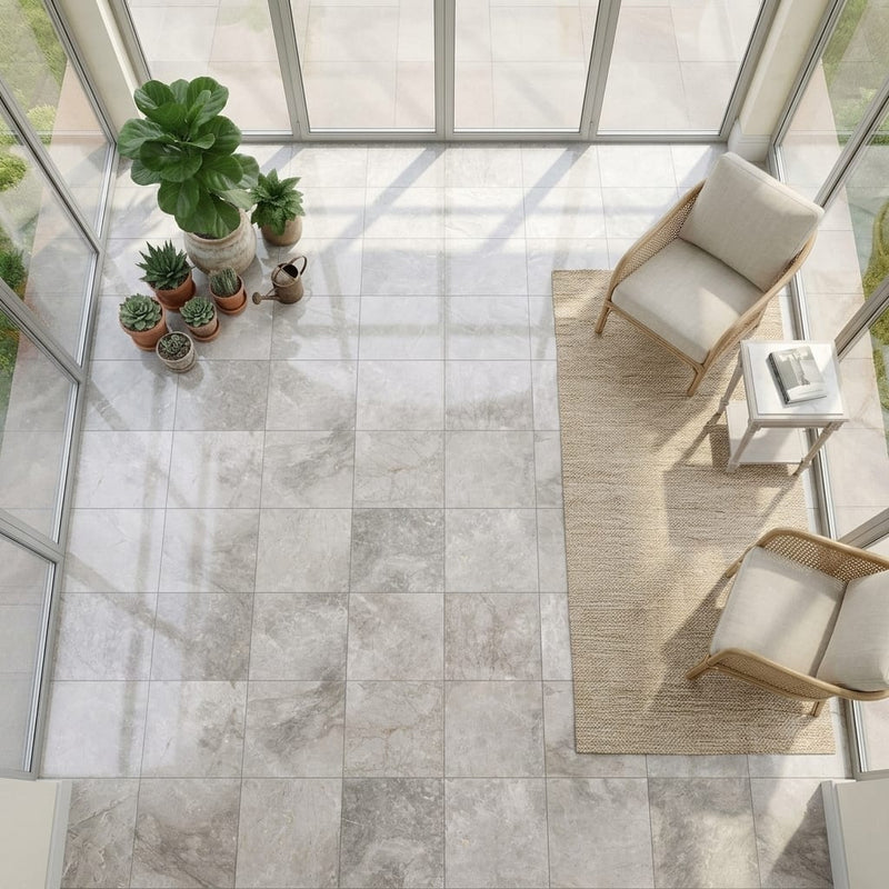 Siberian Tundra Limestone Tile 18x18 Honed 5/8 inch — Sunroom floor