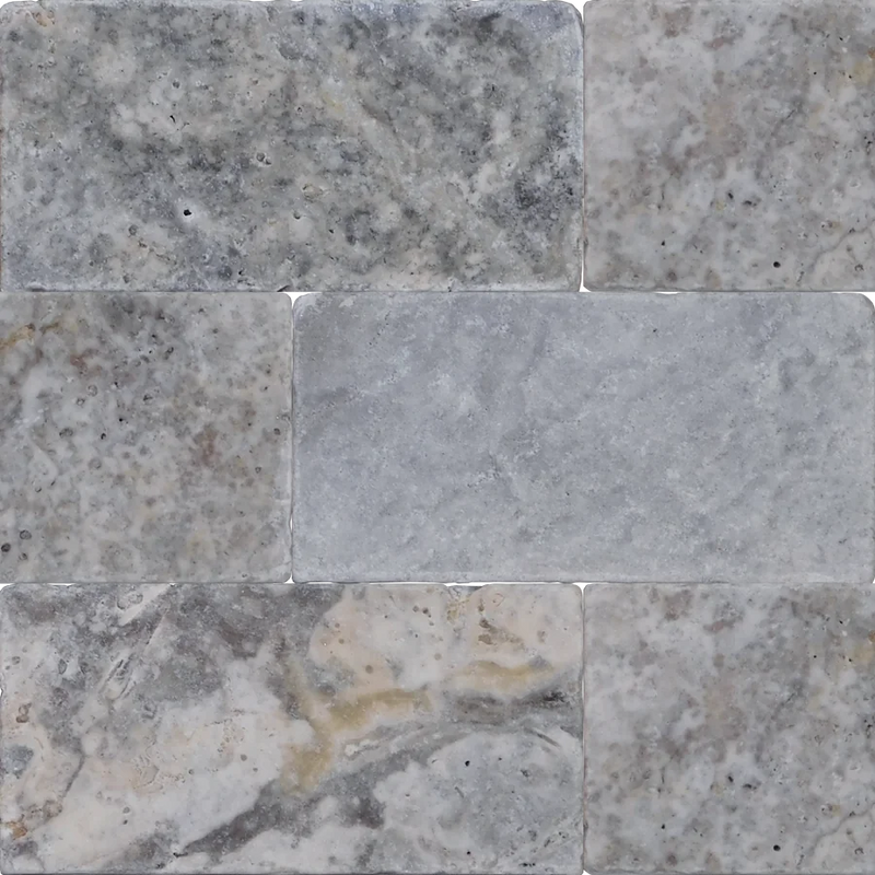 Silver 03x06 Tumbled Travertine Tile