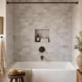 Silver 03x06 Tumbled Travertine Tile 3x6 — Bathroom tub surround