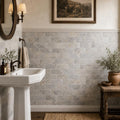 Silver 03x06 Tumbled Travertine Tile 3x6 — Powder Room wainscot
