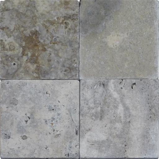 Silver 04x04 Tumbled Travertine Tile