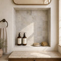 Silver 04x04 Tumbled Travertine Tile 4x4 — Bathroom niche