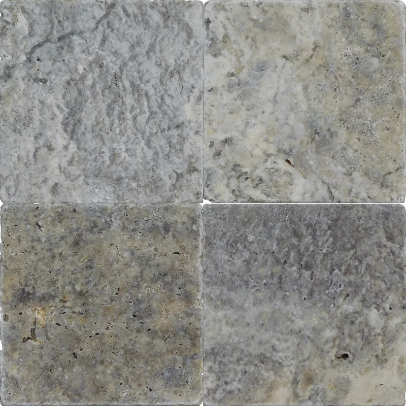 Silver 06x06 Tumbled Travertine Tile