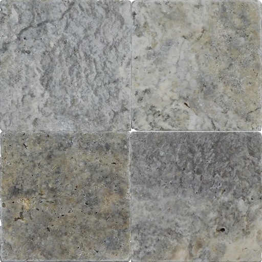 Silver 06x06 Tumbled Travertine Tile