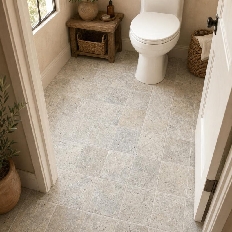 Silver 06x06 Tumbled Travertine Tile 6x6 — Bathroom floor